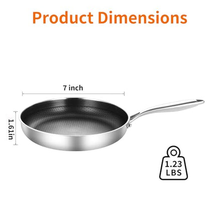 DELARLO Tri-Ply Stainless Steel 7" Omelette Pans, Non Stick Egg Frying Pan, Small Induction Skillet, Nonstick 7 inch, Single Egg Pan, Induction cookware Compatible with All Cooktops Up to 600℉