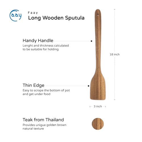 FAAY 18" Teak Long Wooden Spatula, Heavy Duty Stir Paddle for Cooking in Big Pot, Canning, Handcrafted from High Moist Resistance Teak, Wooden Spoon Flat for Brewing, Grill, Mixing, Stirring, Decor