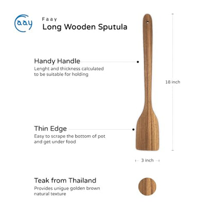 FAAY 18" Teak Long Wooden Spatula, Heavy Duty Stir Paddle for Cooking in Big Pot, Canning, Handcrafted from High Moist Resistance Teak, Wooden Spoon Flat for Brewing, Grill, Mixing, Stirring, Decor
