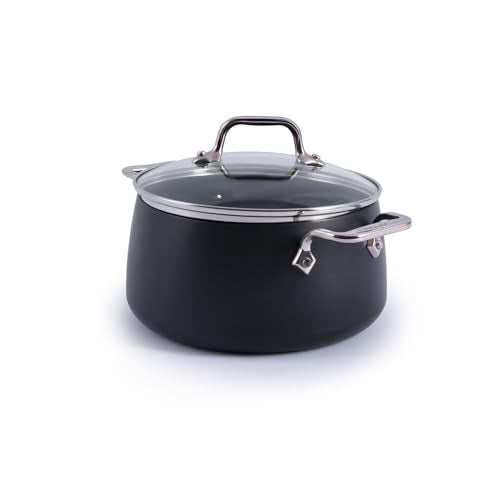 All-Clad HA1 Expert Hard Anodized Nonstick Stock Pot with Lid (4 Qt) For Pasta, Soup, Dishwasher-Safe, Oven-Safe Up to 500°F Compatible with All Stovetops (Gas, Electric & Induction) - Black
