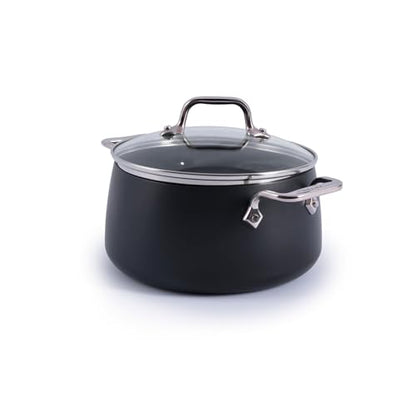 All-Clad HA1 Expert Hard Anodized Nonstick Stock Pot with Lid (4 Qt) For Pasta, Soup, Dishwasher-Safe, Oven-Safe Up to 500°F Compatible with All Stovetops (Gas, Electric & Induction) - Black