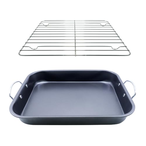 Turkey Roaster Pan - 16x13” Large Roasting Pan with Rack - Non-Stick Ceramic Coated - PTFE & PFOA Free - Oven & Stovetop Safe - Perfect for Juicy Holiday Turkeys