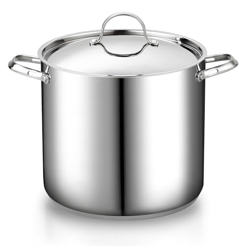 Cooks Standard Classic Stainless Steel Stock Pot with Lid, Large Cooking Pot for Pasta, Soup, Spaghetti, Oven Safe, Dishwasher Safe, Induction Compatible Cookware, 16-Quart