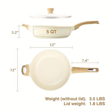 SENSARTE Ceramic Nonstick Frying Pan Skillet with Lid, 12 Inch Large Deep Frying Pan, 5 Qt Saute Pan, Induction Pan, Healthy Non Toxic Cooking Pan with Helper Handle, PFOA PFAS PTFE Free