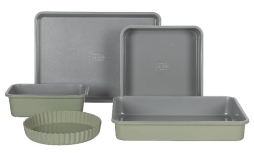 Sur La Table Kitchen Essential Carbon Steel Baking Pans Bakeware Set W/Premium PFOA, PFAS, PTFE Free Grey Non stick - Juniper Green Exterior