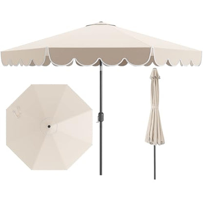 Tangkula 10 FT Patio Umbrella, 2-Tiers Scalloped Outdoor Table Market Umbrella with Tilt Adjustment, Crank, 8 Sturdy Ribs for Pool, Deck, Backyard (Beige)