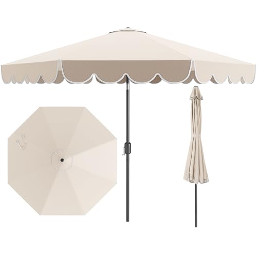 Tangkula 10 FT Patio Umbrella, 2-Tiers Scalloped Outdoor Table Market Umbrella with Tilt Adjustment, Crank, 8 Sturdy Ribs for Pool, Deck, Backyard (Beige)