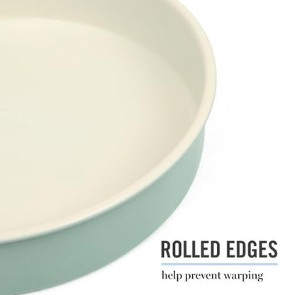 Martha Stewart Gallen 8 Inch Round Nonstick Carbon Steel Cake and Bake Pan - Teal Durable Bakeware for Cakes, Pies & Desserts
