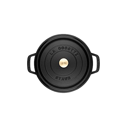 Staub Cast Iron Round Cocotte, Dutch Oven, 9-quart, serves 9-10, Made in France, Matte Black