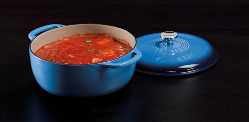 Lodge Essential Enamel Cast Iron Dutch Oven with Lid 7.5 Quart - Oven-Safe Enamel Cookware up to 500° F - Heat-Retaining Braising & Roasting Pot - Non-Toxic Cookware - Carribean Blue