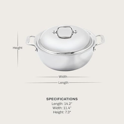 All-Clad D3 3-Ply Stainless Steel Dutch Oven 5.5 Quart Induction Oven Broiler Safe 600F Pots and Pans, Cookware Silver