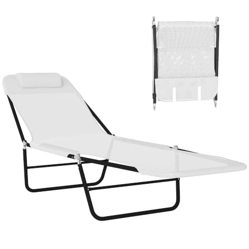 Outsunny Folding Chaise Lounge Chair, Reclining Back, Cream White