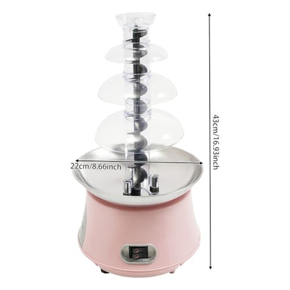 Chocolate Fountain Machine 4 Tier, 180W Chocolate Fountain with Capability 2.2lbs Commercial Hot Chocolate Fondue Tower for Nacho Cheese Liqueurs Party Wedding (Pink+Silver)