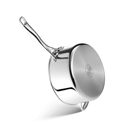 LEGEND COOKWARE 5-Ply Stainless Steel 4-Quart Sauce Pan with Lid - Induction Compatible, Oven Safe 800°F - Non-Toxic, No Coatings - Even Heating, Won't Warp - Built to Last Generations