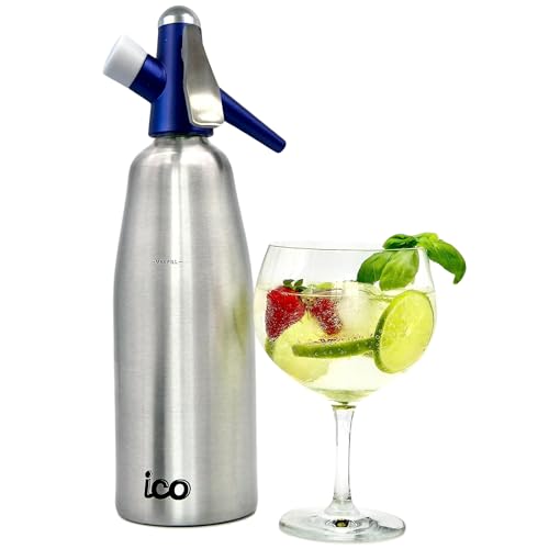 ICO Soda Siphon, Sparkling Water Maker, Soda Maker, Carbonated Water Machine for Fresh Soda Water, Cocktails, Hard Seltzers, Uses 8g C02 cartridges (Not Included), 1L/1 Pint