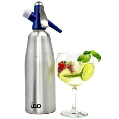 ICO Soda Siphon, Sparkling Water Maker, Soda Maker, Carbonated Water Machine for Fresh Soda Water, Cocktails, Hard Seltzers, Uses 8g C02 cartridges (Not Included), 1L/1 Pint
