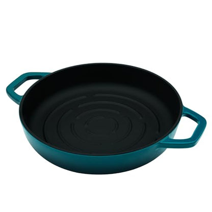 Flavehc Bread Oven Cast Iron Bread Dutch Oven with Cloche Lid for Bread Baking Darkcyan Enameled Cast Iron Bread Oven with Dome Lid for Sourdough, 9.8 Inches