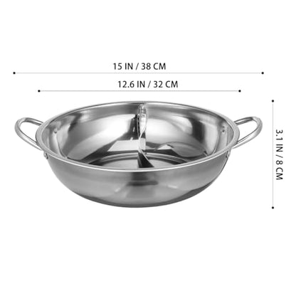 12.20 Inch Divided Hot Pot Stainless Steel Pan for Shabu Shabu Cooking Compatible with Induction and Gas Stoves Ideal for Family Gatherings