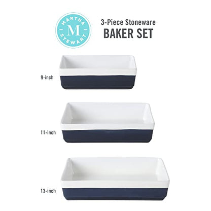 MARTHA STEWART 3-Piece Oven to Table Stoneware Bakeware Set – Baking Dish & Casserole Set – Cobalt Blue – Durable Oven-Safe Bakeware for Baking and Serving