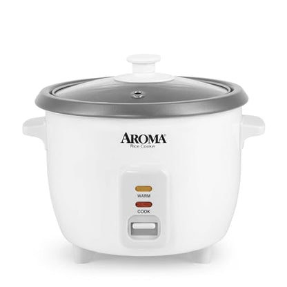 AROMA® Rice Cooker, 3-Cup (Uncooked) / 6-Cup (Cooked), Small Rice Cooker, Oatmeal Cooker, Soup Maker, Auto Keep Warm, 1.5 Qt, White, ARC-363NG