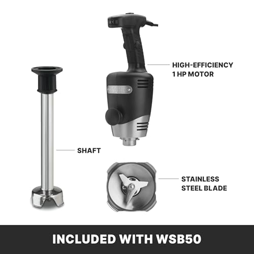 Waring Commerical WSB50 Big Stix Heavy Duty Immersion Blender, 12" Removable Shaft, 1 HP/700 Watt Variable Speed Motor, 120V, 5-15 Phase Plug,Black/Silver