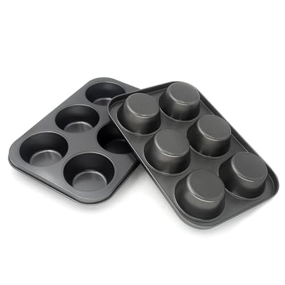 Bakexcel Non-Stick Muffin Pans, 6-Cup Set of 2 Jumbo Baking Pans with a Spatula for Extra-large Muffins & Cupcakes