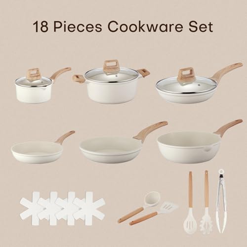18 Pcs Pots and Pans Set for Kitchen, Nonstick Ceramic Cookware Set, Non Stick Induction Cookware Frying Pans & Saucepans