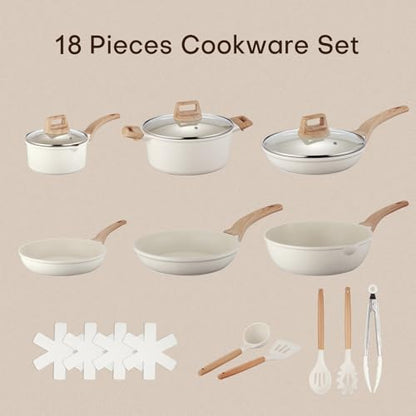 18 Pcs Pots and Pans Set for Kitchen, Nonstick Ceramic Cookware Set, Non Stick Induction Cookware Frying Pans & Saucepans