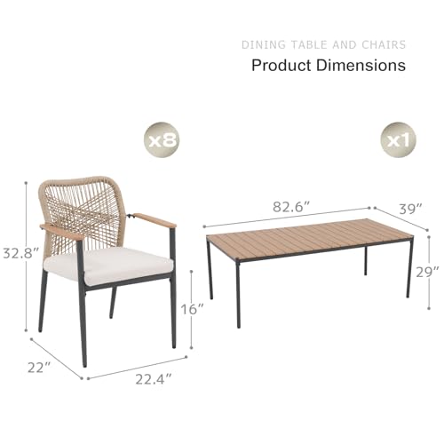 SUNSITT 9 Piece Outdoor Patio Dining Set w/Cushioned Woven Rattan Chairs