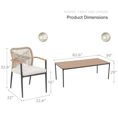 SUNSITT 9 Piece Outdoor Patio Dining Set w/Cushioned Woven Rattan Chairs