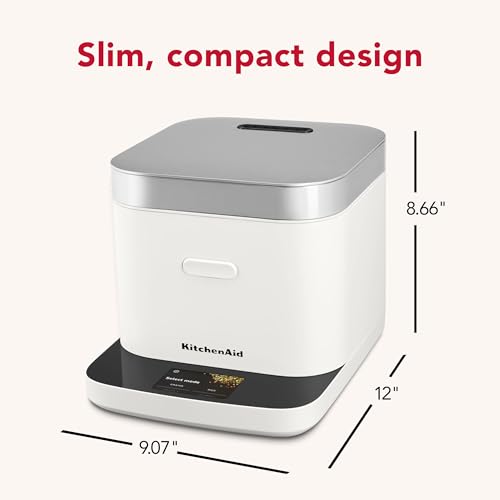 KitchenAid Compact 8 Cup (1.9 Liter) Grain and Rice Cooker with Automatic Sensing and Integrated Scale, KGC2154, Porcelain White