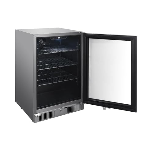 Blaze 20-Inch 4.5 Cubic Feet Outdoor Rated Beverage Cooler with Lock, Reversible Glass Door, Digital Thermostat, and Stainless Steel Exterior Finish - BLZ-GDBEV20-4.5