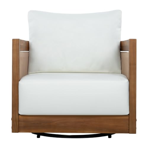 Christopher Knight Home Ayla 7-Seater Patio Furniture Set with Coffee Table, Set of 4 Outdoor Swivel Accent Chair and Sofa Set, 5 Piece Outdoor Acacia Wood Conversation Set with Cushion, Teak+Beige