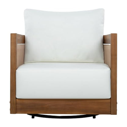 Christopher Knight Home Ayla 7-Seater Patio Furniture Set with Coffee Table, Set of 4 Outdoor Swivel Accent Chair and Sofa Set, 5 Piece Outdoor Acacia Wood Conversation Set with Cushion, Teak+Beige