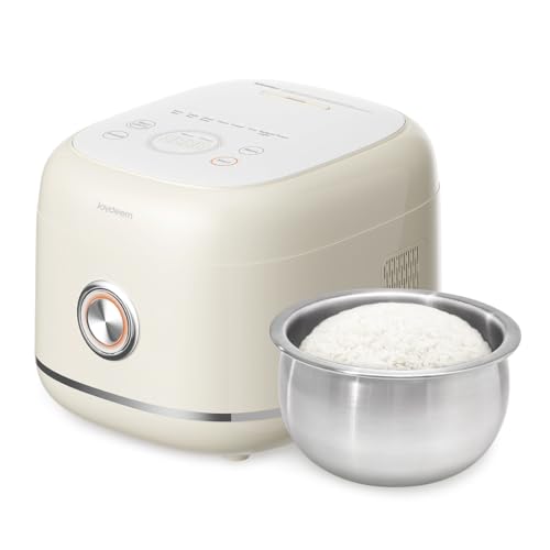 Joydeem Stainless Steel Rice Cooker, Uncoated Non-Stick 316L Stainless Steel Inner Pot, 6 Cup Uncooked, 3L/3.2 qt, DFB-D300, Cream Color