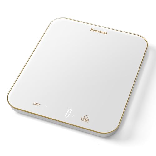 Homebuds 33lb Digital Food Scale Grams and Ounces in 1g, High Precision Assured by Kitchen Scale Professional Factory Since 2001, Gram Scale for Cooking and Baking, LED, 3*AAA, White by Golden Line