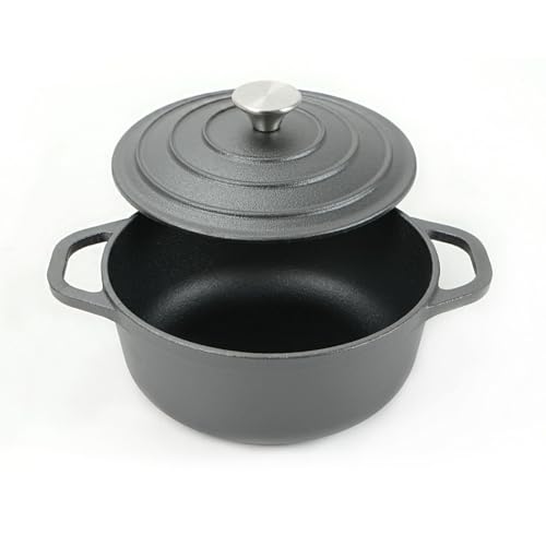 HAWOK Cast Iron Pre-seasoned Mini Dutch oven, Dia. 18 cm/7 inch, 1.5 Quart, with Silicone Bread Sling Black