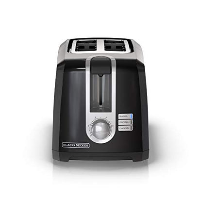 BLACK+DECKER 2-Slice Toaster, Extra Wide Slots for Bagels & Thick Bread, 6 Browning Settings, Removable Crumb Tray, Cancel Button, 850W, Black