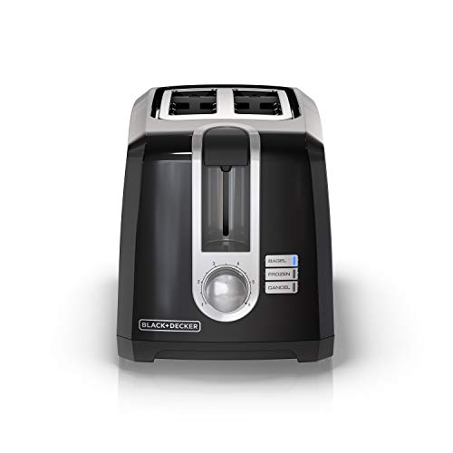 BLACK+DECKER 2-Slice Toaster, Extra Wide Slots for Bagels & Thick Bread, 6 Browning Settings, Removable Crumb Tray, Cancel Button, 850W, Black
