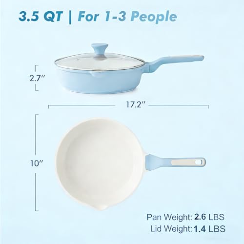 SENSARTE Nonstick Ceramic Saute Pan 10-inch, 3.5QT Nonstick Skillet, Non Toxic Deep Frying Pan with Lid, Stay-cool Handle, Healthy Cooking Pot, Induction Compatible, Blue