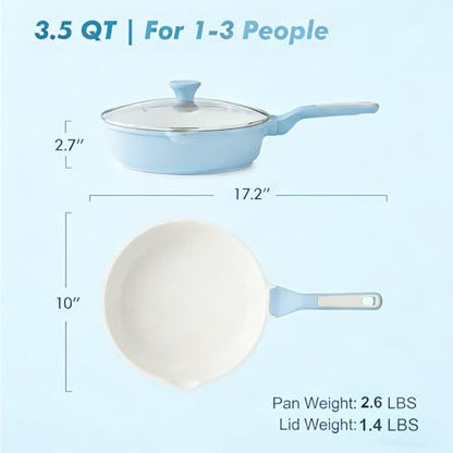 SENSARTE Nonstick Ceramic Saute Pan 10-inch, 3.5QT Nonstick Skillet, Non Toxic Deep Frying Pan with Lid, Stay-cool Handle, Healthy Cooking Pot, Induction Compatible, Blue