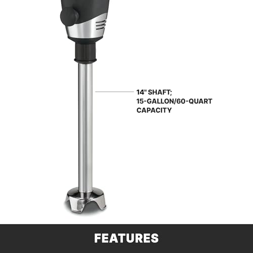 Waring Commercial Big Stix Heavy Duty Stick Immersion Hand Held Blender, 14" Removable Shaft, 1 HP, 750 Watt, Variable Speed Motor, Professional Restaurant Grade, 15 Gal Capacity, 120V, 5-15P WSB55, Black/Silver