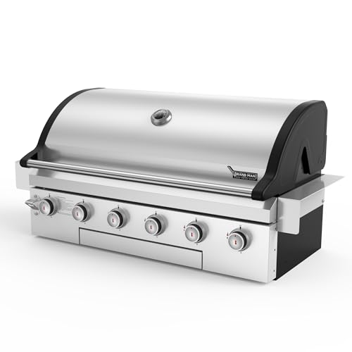 Brand-Man Propane Gas Grill, 40-Inch 6-Burner Built-In Head BBQ Island Outdoor Kitchen, Natural Gas Convertible, Heavy Duty 304 Stainless Steel, 60,000BTUs