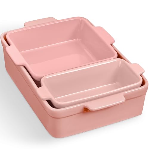 Best Choice Products 3-Piece Ceramic Bakeware Set, Stoneware Baking Dishes, Porcelain Casserole Bakeware Dishes, Serving Dishes - 9x12 Casserole, Loaf Pan, 8x8 Baking Dish - Pink Champagne