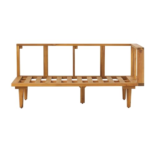 Christopher Knight Home Flynn Acacia Wood Patio Furniture Set, 6-Seater L-Shaped Sectional Sofa Set and Small Coffee Table, Outdoor Conversation Set for Backyard Poolside Balcony, Natural+Beige