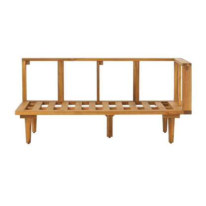 Christopher Knight Home Flynn Acacia Wood Patio Furniture Set, 6-Seater L-Shaped Sectional Sofa Set and Small Coffee Table, Outdoor Conversation Set for Backyard Poolside Balcony, Natural+Beige