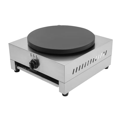 JINHZIXIU 16Inch Gas Crepe Maker Commercial Pancake Maker Stainless Steel Flat Plate Crepe Griddle Pancake Making Machine with Drawer & Scraper for Restaurant, Canteen