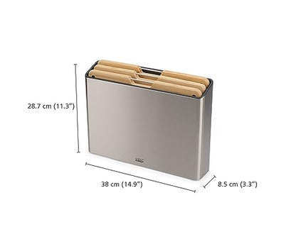 Joseph Joseph Folio Premium 3-Piece Bamboo Cutting Board Set, Stainless Steel Slimline Case for Organized Kitchen Storage