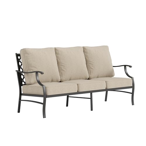 SUNSHINE VALLEY, 3-Seat Outdoor Patio Sofa, Metal Frame, Beige