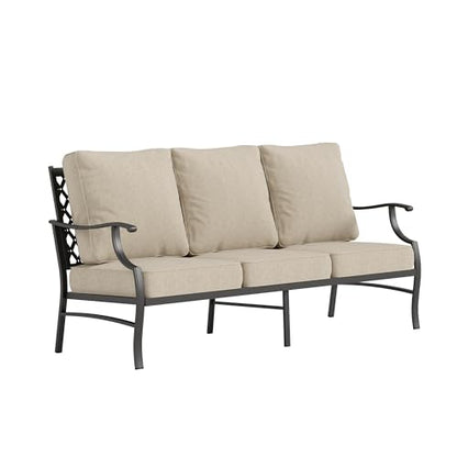 SUNSHINE VALLEY, 3-Seat Outdoor Patio Sofa, Metal Frame, Beige